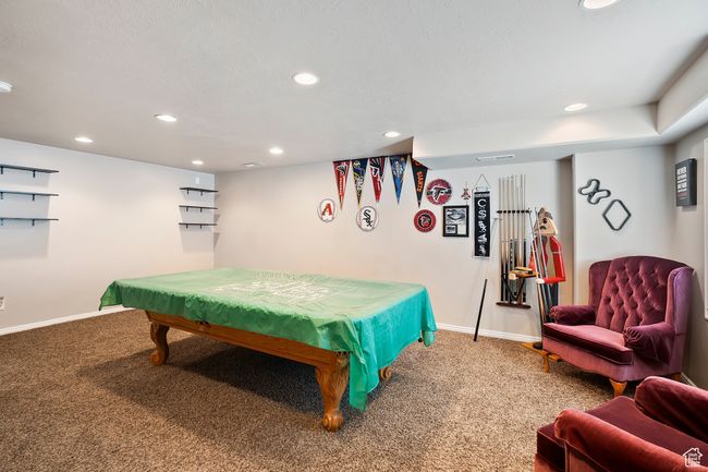 Game room featuring carpet flooring, billiards table, and recessed lighting | Image 13