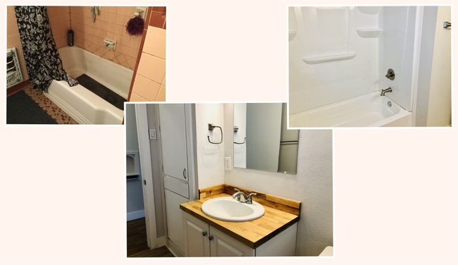 Bathroom with shower / bath combination with curtain and vanity | Image 22