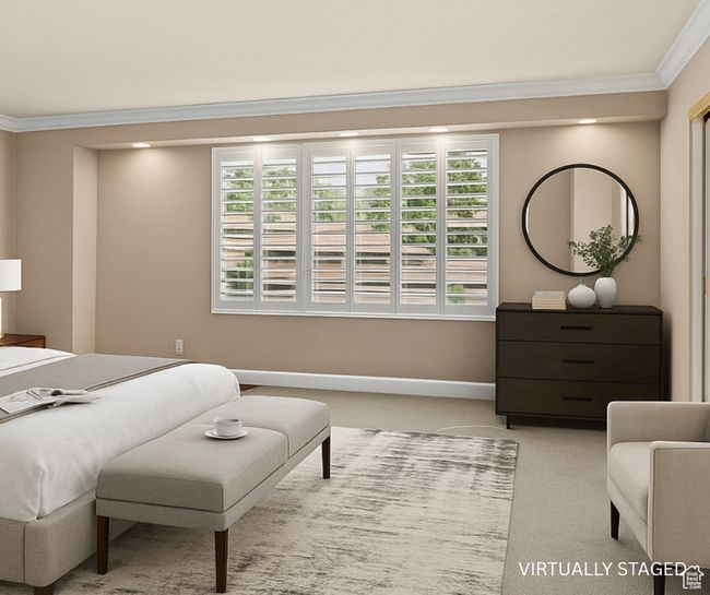 Bedroom featuring ornamental molding and carpet floors | Image 21