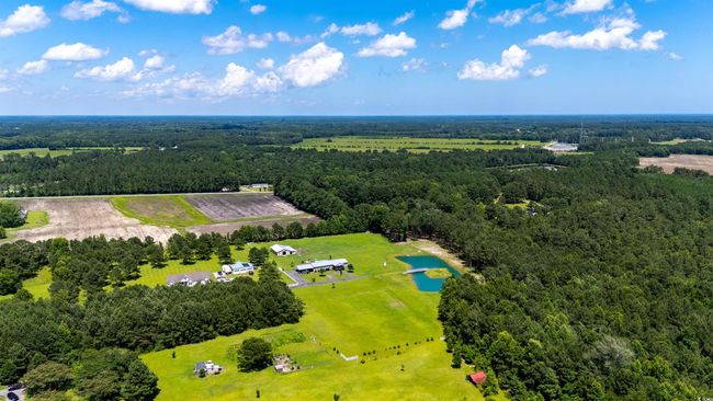 Drone / aerial view of a heavily wooded area and a nearby body of water | Image 5