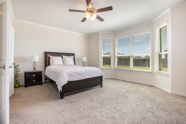 Carpeted bedroom featuring crown molding, baseboards, and multiple windows | Image 16
