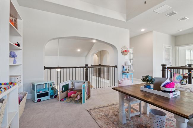 Rec room with carpet, visible vents, and recessed lighting | Image 19
