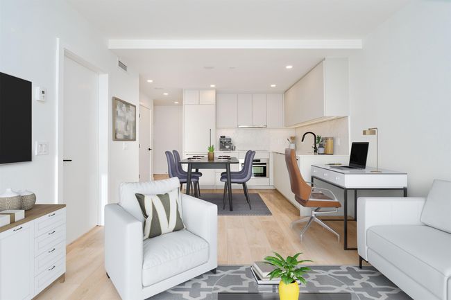 Living area with recessed lighting, visible vents, and light wood-style flooring | Image 6