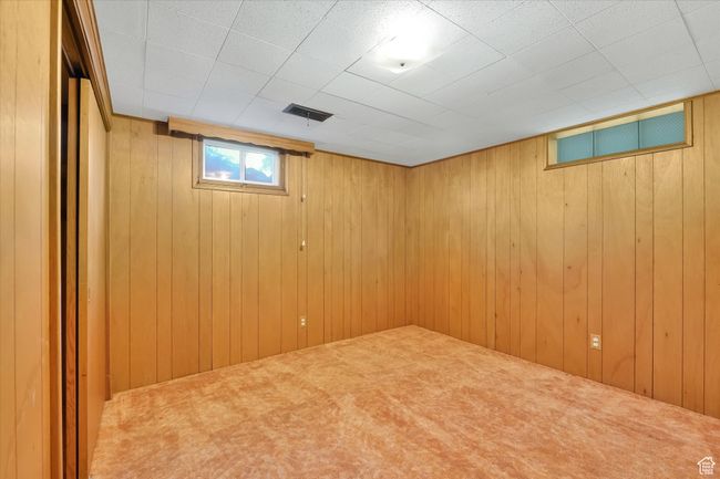 Below grade area featuring carpet and wood walls | Image 27
