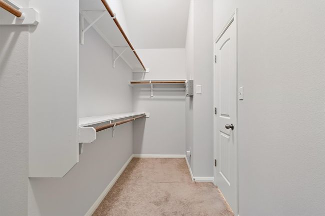 Primary walk-in closet featuring light colored carpet | Image 23