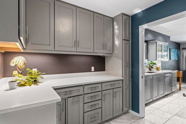 An updated modern door off the kitchen opens into this amazing oversized Butler's Pantry with stylish cabinetry, extra counter space for appliances, and even space for a deep freeze refrigerator. | Image 7