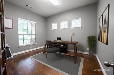 Office space featuring dark hardwood / wood-style floorsVirtual Staging | Image 3