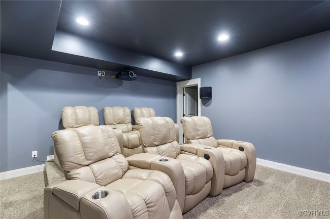 Carpeted home theater room featuring recessed lighting | Image 37