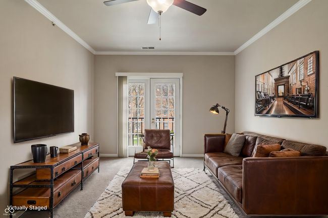 Living room with Juliette balcony overlooking beautiful Glebe Street, virtually staged | Image 13