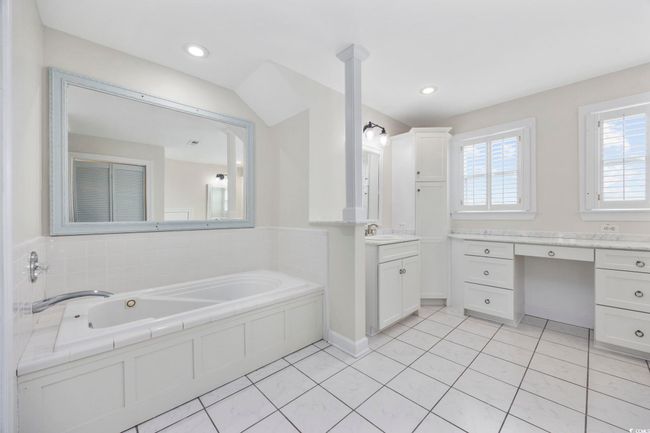 Full bath with vanity, a garden tub, tile patterned flooring, and recessed lighting | Image 21