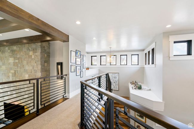 Hallway with recessed lighting, an upstairs landing, and baseboards | Image 44