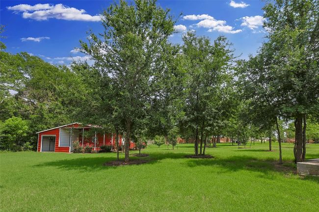 View of yard featuring an outdoor structure and a detached garage | Image 36
