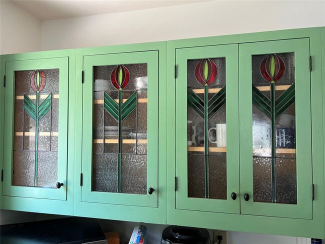 Custom handmade kitchen cabinetry with stained glass front | Image 30