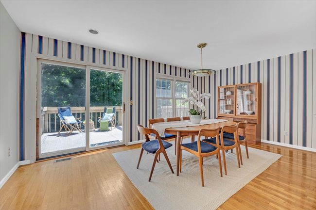 Dining room featuring wallpapered walls and wood finished floors | Image 5