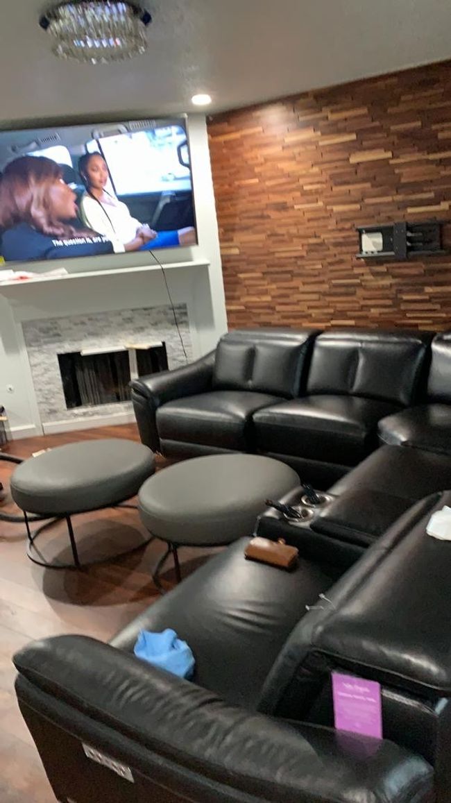 Home theater with wood finished floors and recessed lighting | Image 6