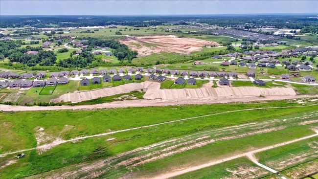 A sweeping aerial view showcasing the full row of Waterstone homes along the greenbelt. The gently sloping lots and unobstructed rear views offer an ideal mix of beauty and privacy. | Image 49
