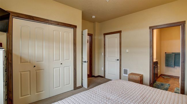 Primary Bedroom suite with two closets, one a walk-in, neutral shades on the wall and carpet. Top down bottom up shades for privacy. | Image 22