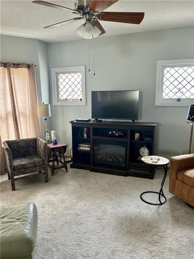 Living area featuring ceiling fan, carpet flooring, and a healthy amount of sunlight | Image 10