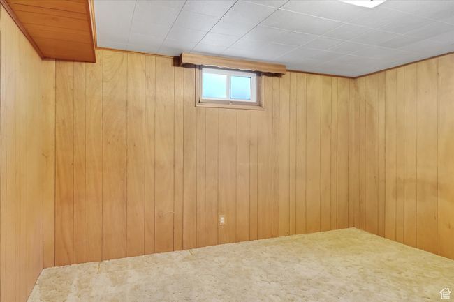 Basement featuring wood walls and carpet floors | Image 24