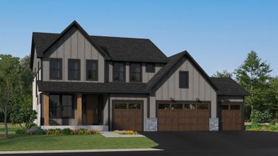 (Exterior rendering, actual homes finishes will vary) Excellent curb appeal on the Milan floorplan! This home boasts 5 beds and 4.5 baths and a 4-car garage. | Image 1