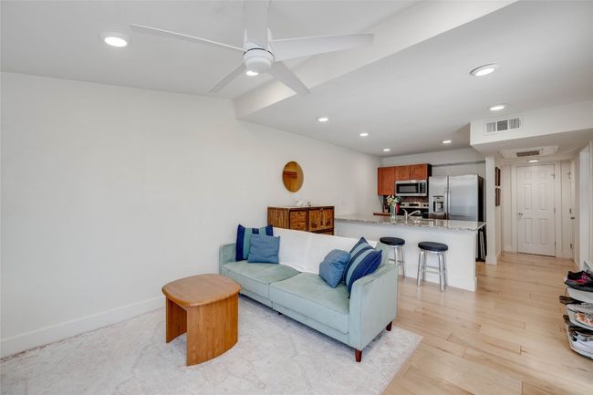 Living room featuring recessed lighting, light wood-style floors, and ceiling fan | Image 4