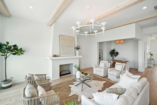 White Oak Wood Flooring, Wood Beams, Fireplace | Image 17