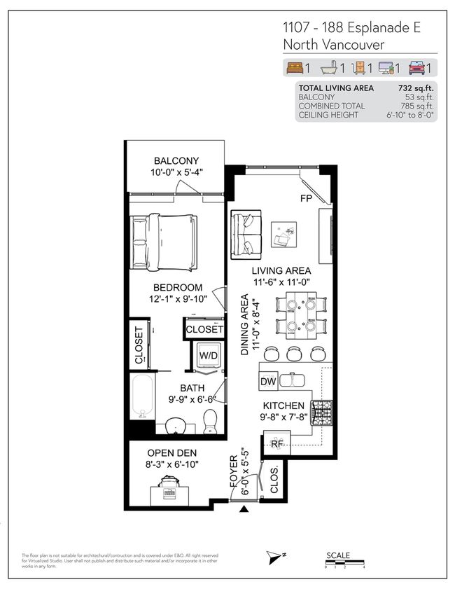 1107 - 188 E Espl, Condo with 1 bedrooms, 1 bathrooms and 1 parking in North Vancouver BC | Image 16