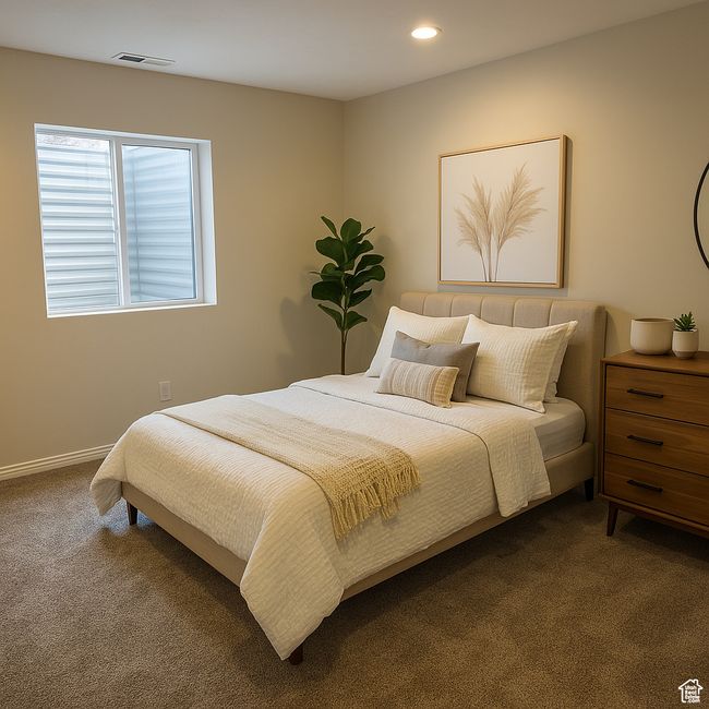 Bedroom featuring carpet flooring, recessed lighting, and baseboards | Image 23
