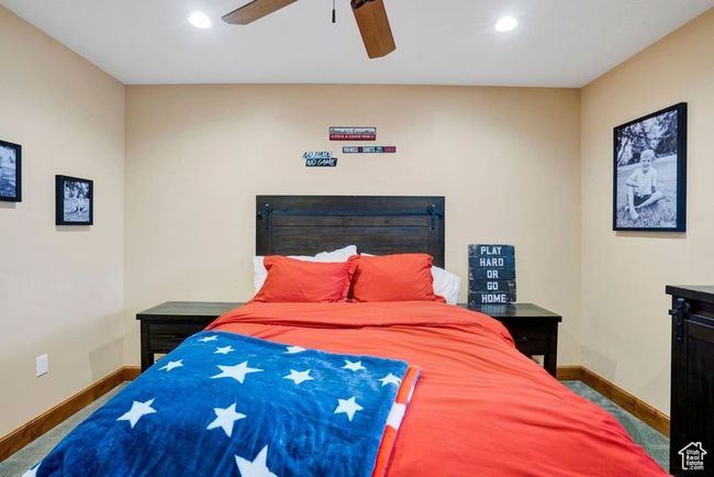 Bedroom featuring baseboards, recessed lighting, and a ceiling fan | Image 26