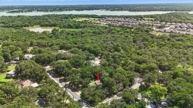 Aerial perspective of suburban area featuring a large body of water and a forest | Image 4