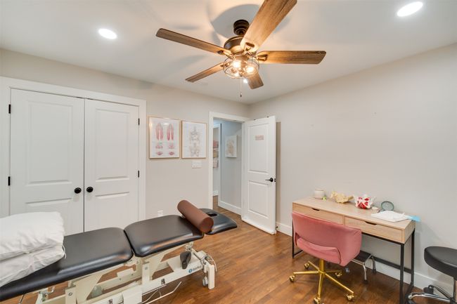 Office with recessed lighting, ceiling fan, baseboards, and wood finished floors | Image 16