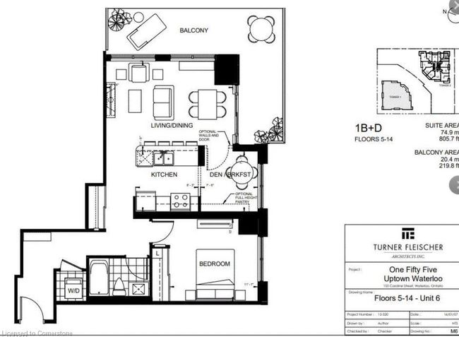 1106 - 155 Caroline St S, House attached with 1 bedrooms, 1 bathrooms and 1 parking in Waterloo ON | Image 4