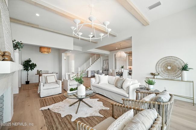 White Oak Wood Flooring, Wood Beams, Fireplace | Image 16