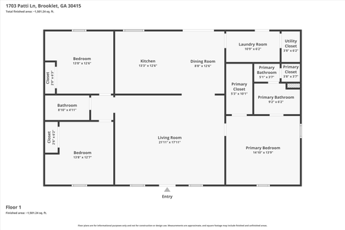 1703 Patti Lane, Brooklet, GA, 30415 | Card Image