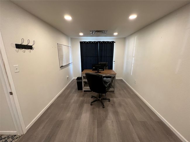 Office area featuring dark wood-style floors, baseboards, and recessed lighting | Image 29