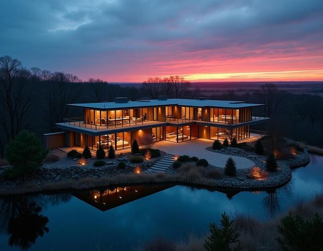Back house at dusk with a water view and a patio area | Image 12