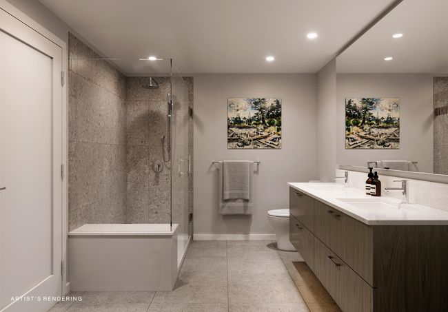 Full bath with a shower with door, recessed lighting, double vanity, and a sink | Image 6