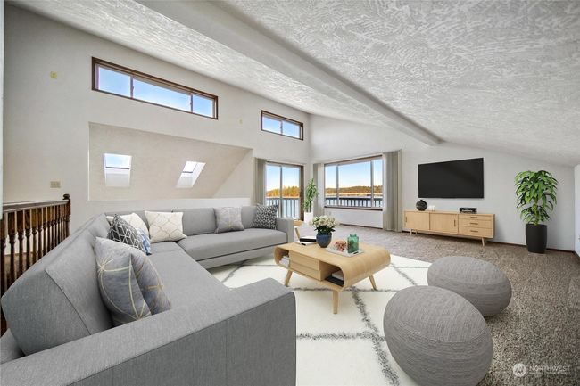 Upper family room, with view and balcony. Virtually staged. | Image 14