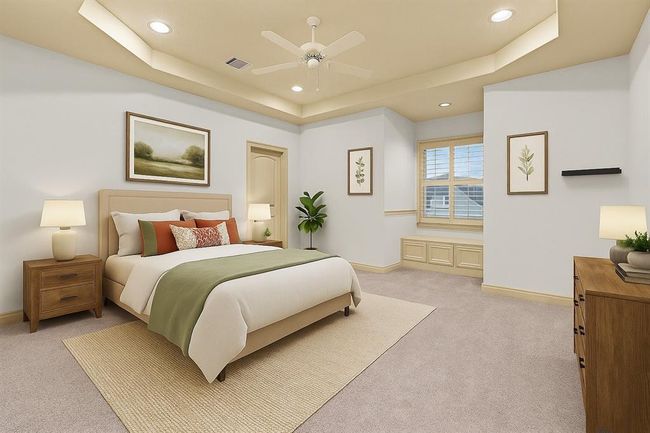 Another generously sized secondary bedroom with tray ceiling, plantation shutters, recently installed carpet, ensuite - virtually staged for your designing ideas. | Image 32