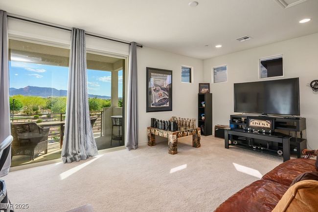 Living room featuring carpet, visible vents, recessed lighting, and a mountain view | Image 31