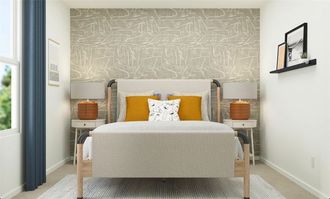 Carpeted bedroom with an accent wall and baseboards | Image 23