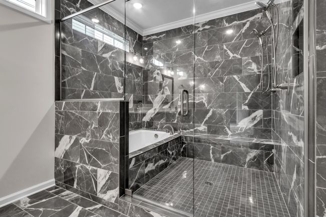 EXAMPLE>>>Luxurious Walk-in Tile Shower w/ 2 Shower Heads & a Garden Tub All Enclosed Behind Glass! There is also a Bench & Built-in Shelving! | Image 13