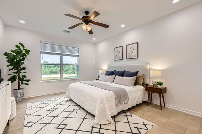 Bedroom featuring recessed lighting, baseboards, a ceiling fan, and light tile patterned floors | Image 10
