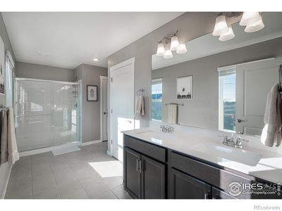 Spacious primary bathroom with quartz counters and extra storage. | Image 3