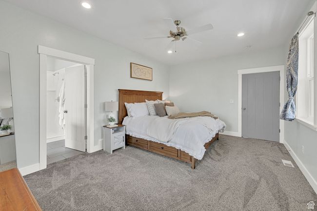 Bedroom with carpet floors, recessed lighting, and ceiling fan | Image 23