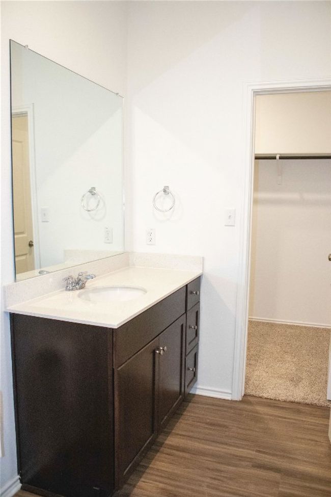 Primary Bathroom featuring vanity, wood finished floors, and a walk in closet | Image 11