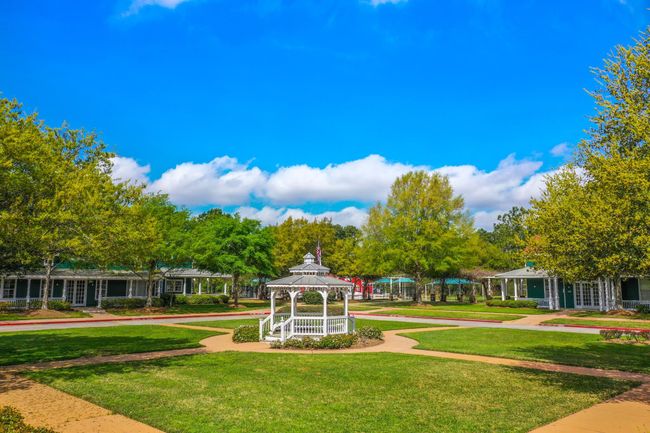 This is a ground view of the clubhouses & a stunning courtyard area w/ benches and walking trails. Many students will come and take their professional photos from this beautiful and serene courtyard. | Image 44