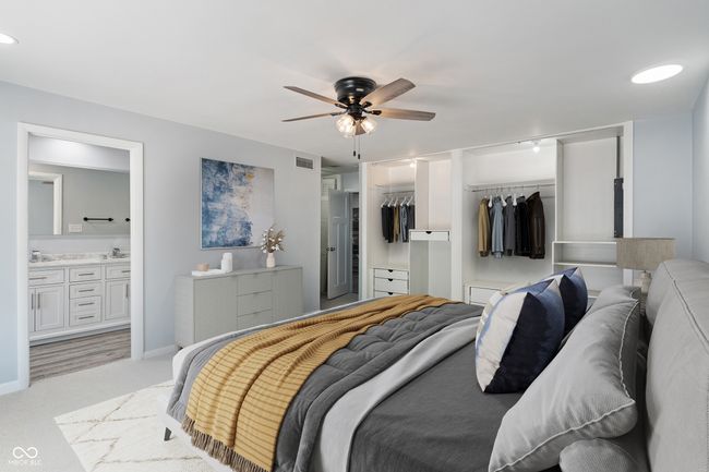 bedroom with ensuite bathroom, recessed lighting, and ceiling fan | Image 19