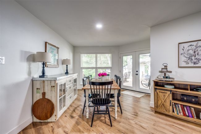 Dining space with french doors, baseboards, light wood-style floors, and recessed lighting | Image 5