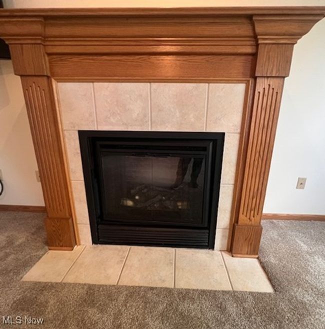 Detailed view of carpet floors and a tiled fireplace | Image 8